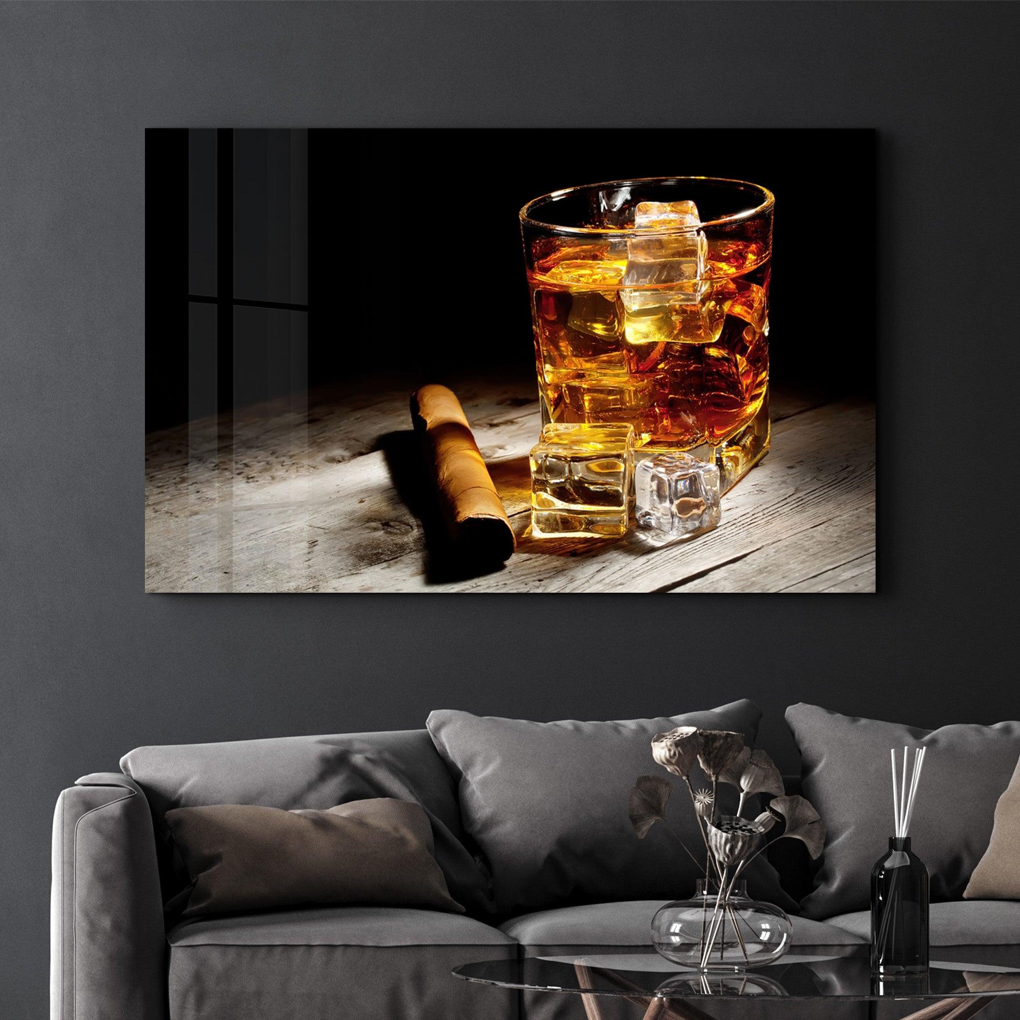 Cigar, Whiskey, Ice | Glass Wall Art - Artdesigna