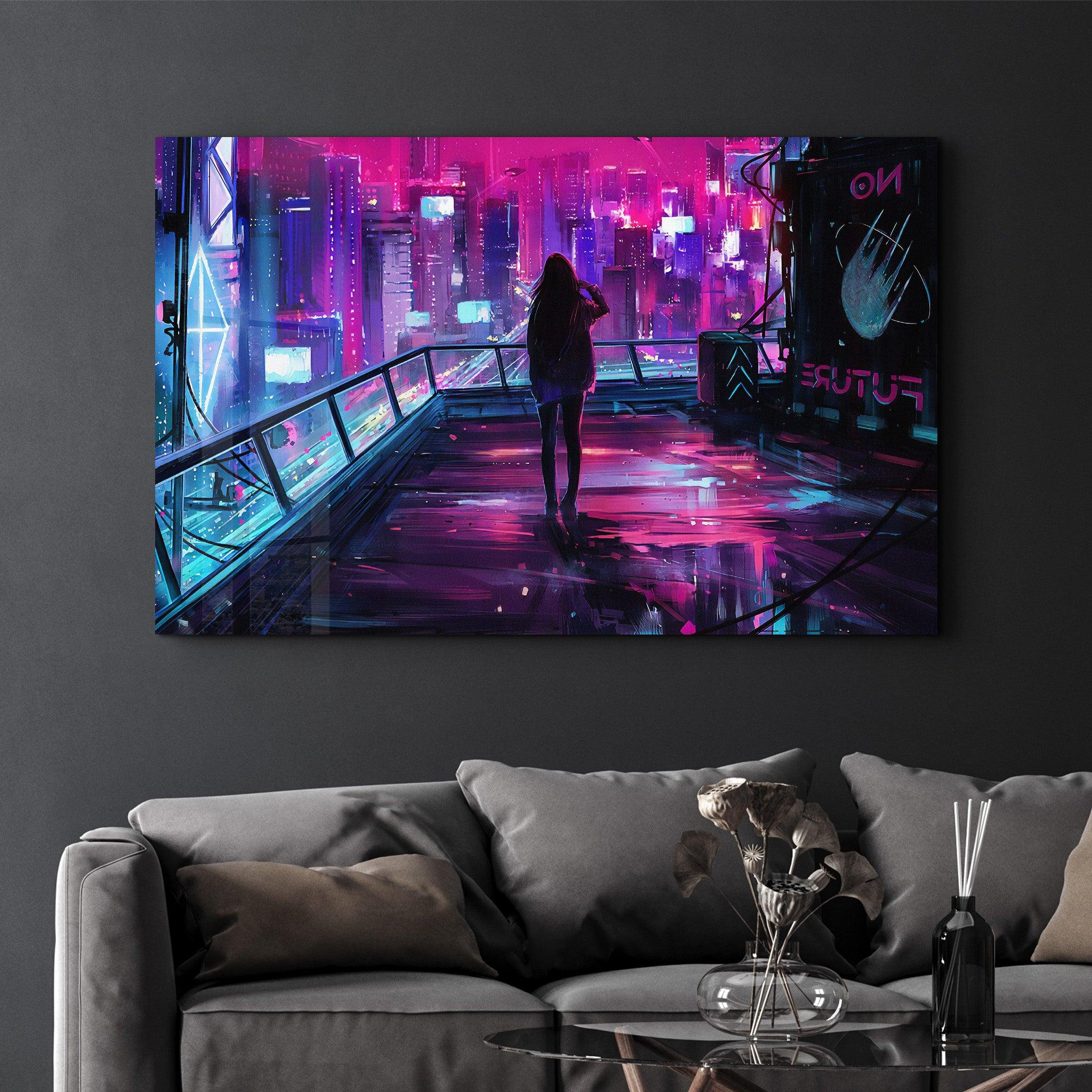 Cyber City | Glass Wall Art - Artdesigna