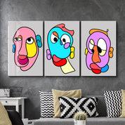 Bold Expression Faces Trio - Glass Wall Art