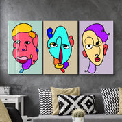Color Line Faces Trio - Glass Wall Art