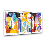 Colorful Party Abstract Faces Trio - Glass Wall Art