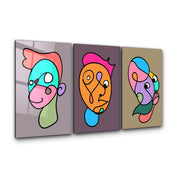 Funky Faces Trio in Continuous Line - Glass Wall Art