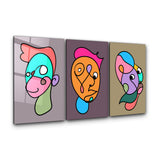 Funky Faces Trio in Continuous Line - Glass Wall Art