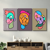 Funky Faces Trio in Continuous Line - Glass Wall Art