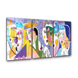 Royal Abstract Faces Trio - Glass Wall Art