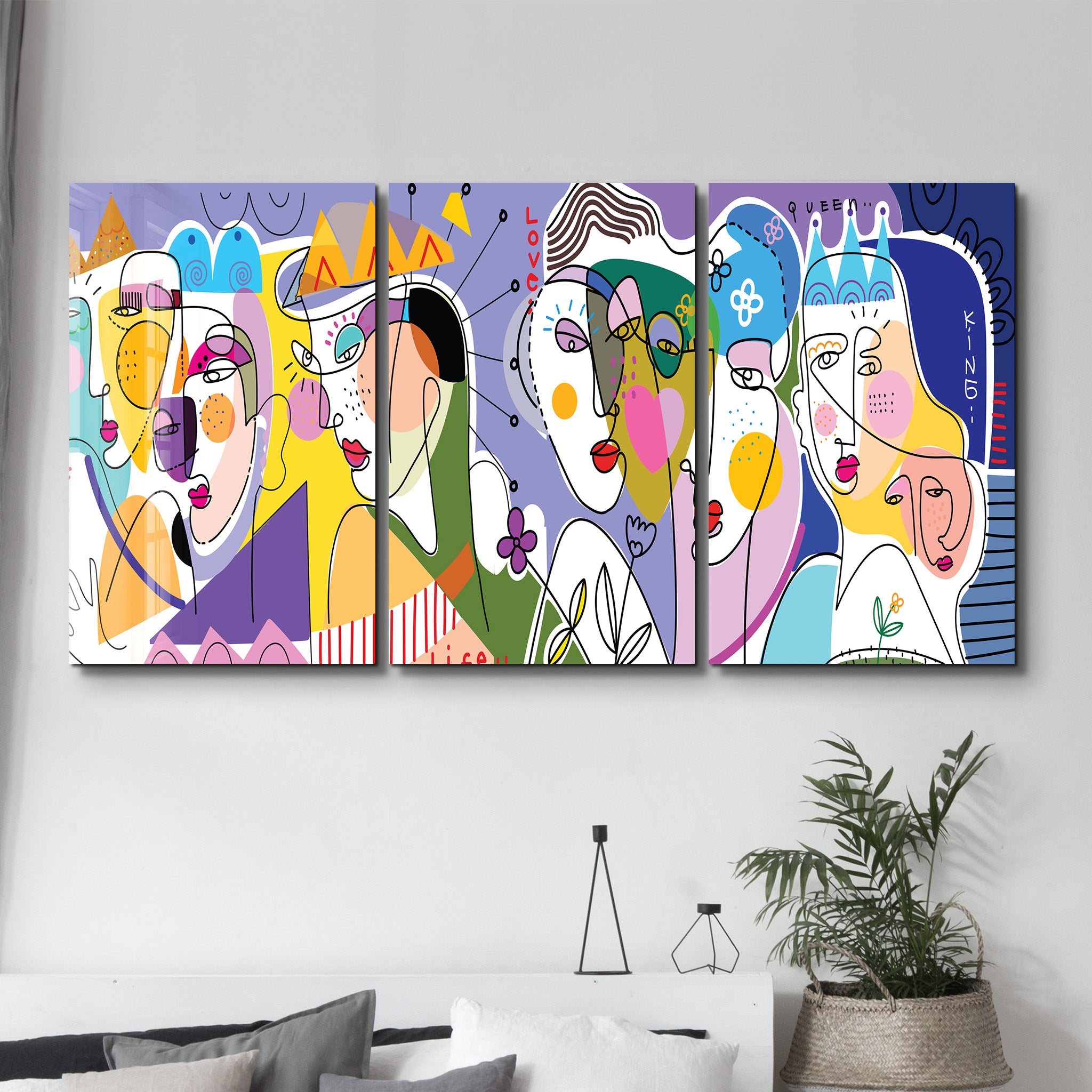 Royal Abstract Faces Trio - Glass Wall Art