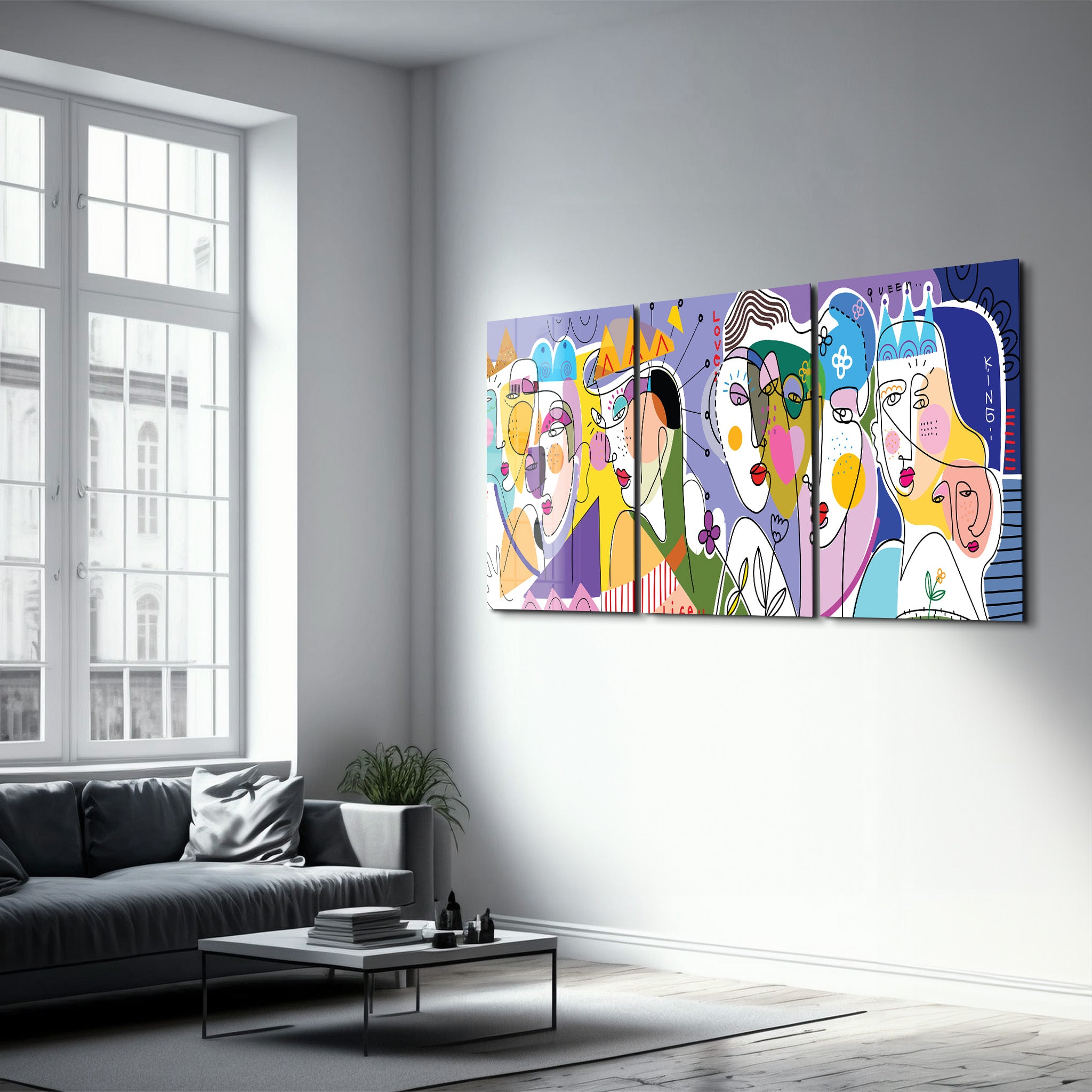 Royal Abstract Faces Trio - Glass Wall Art