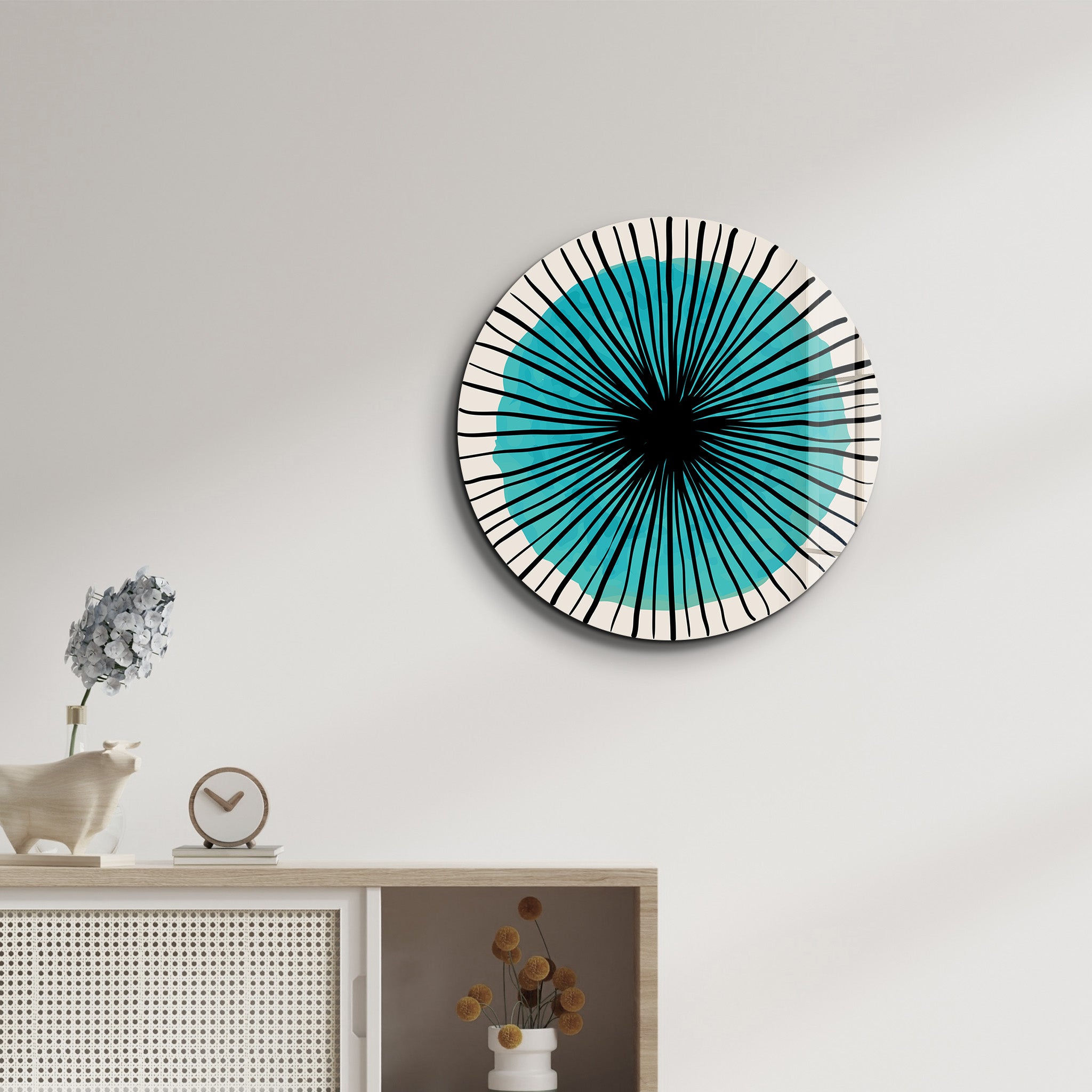 Blue Burst – Round Glass Wall Art