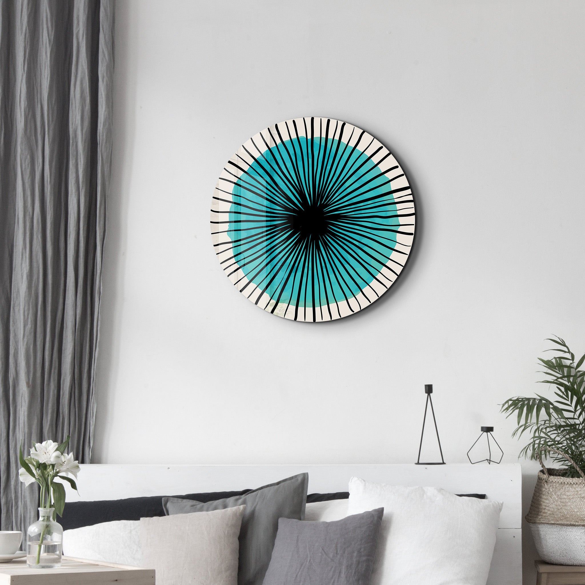 Blue Burst – Round Glass Wall Art