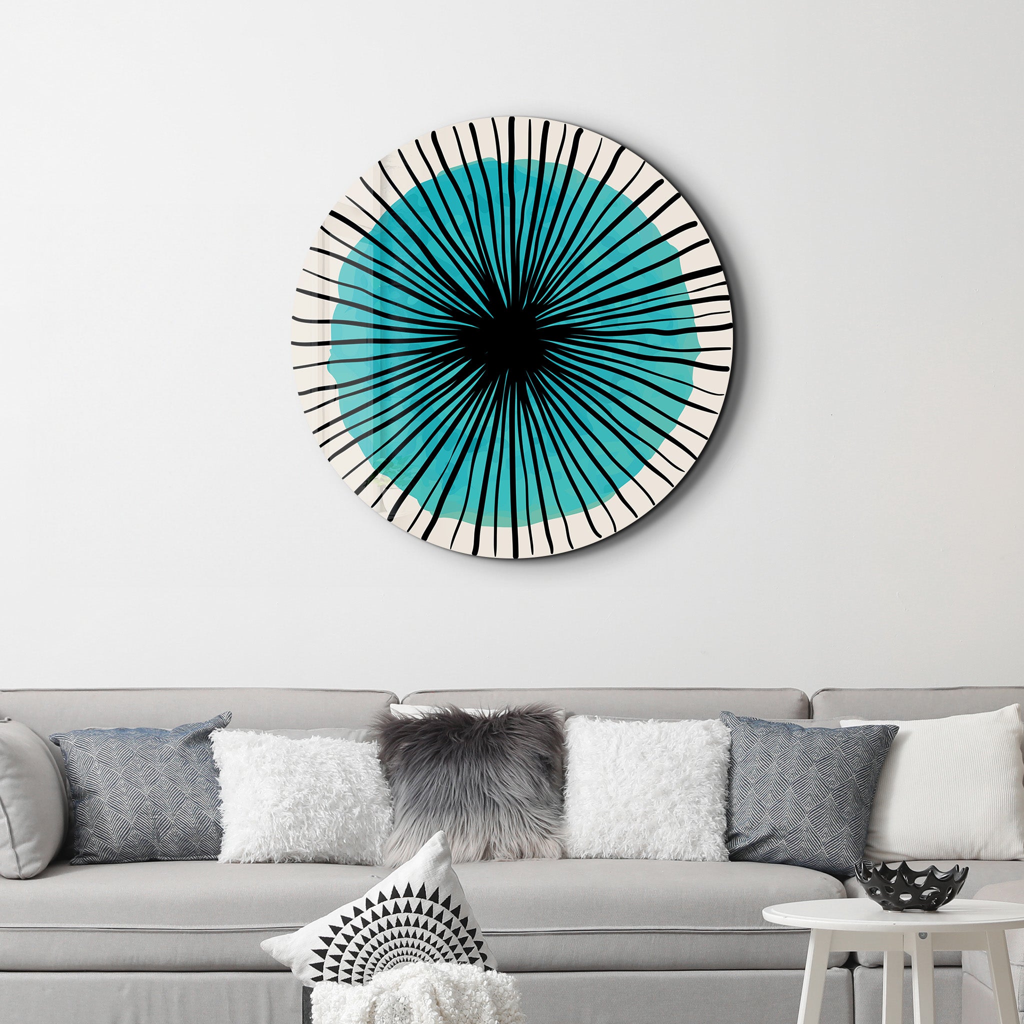 Blue Burst – Round Glass Wall Art