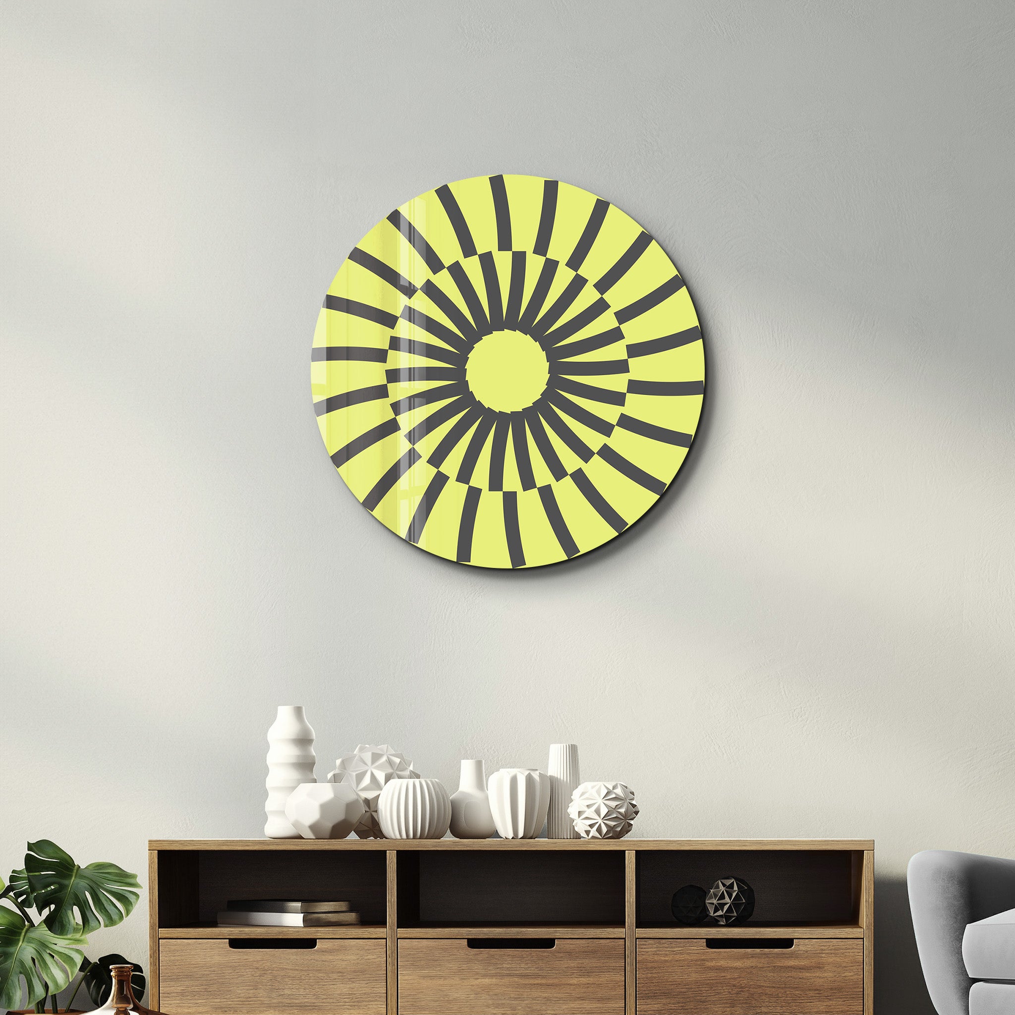 Lemon Pulse – Round Glass Wall Art