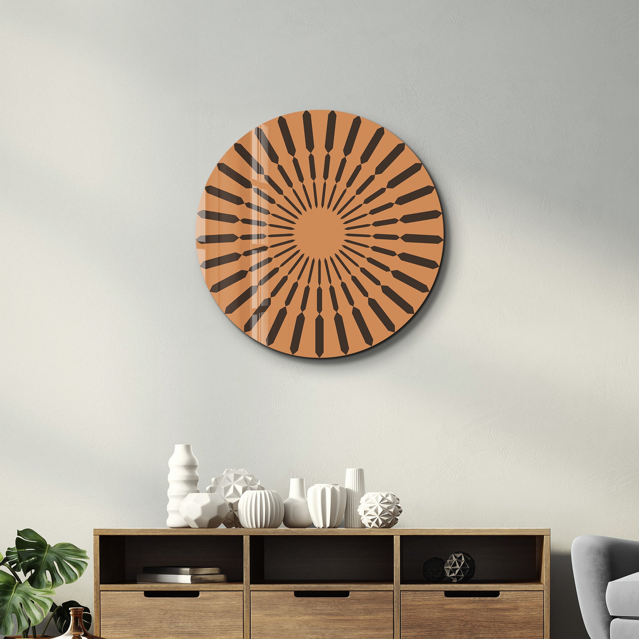 Terracotta Burst – Round Glass Wall Art