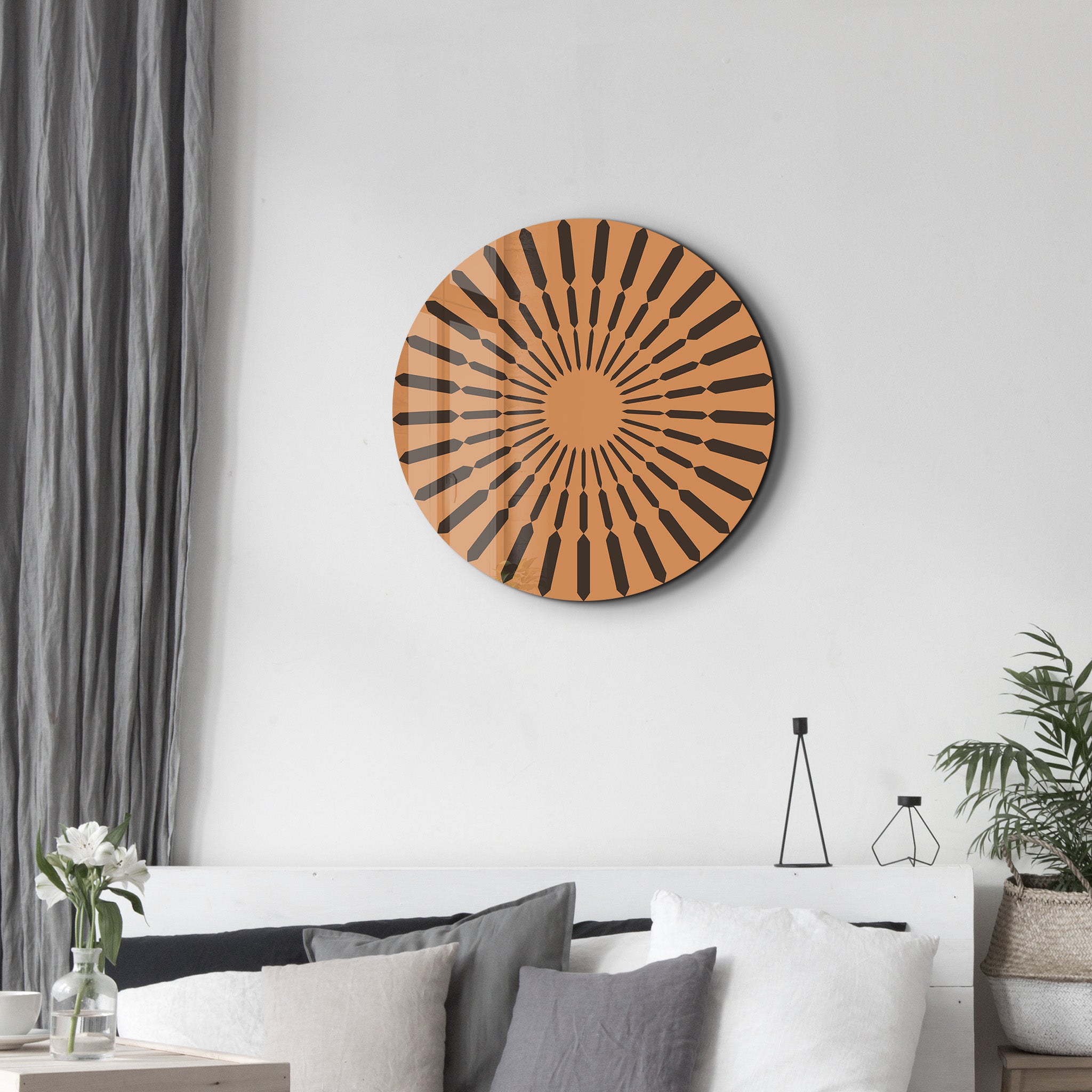 Terracotta Burst – Round Glass Wall Art