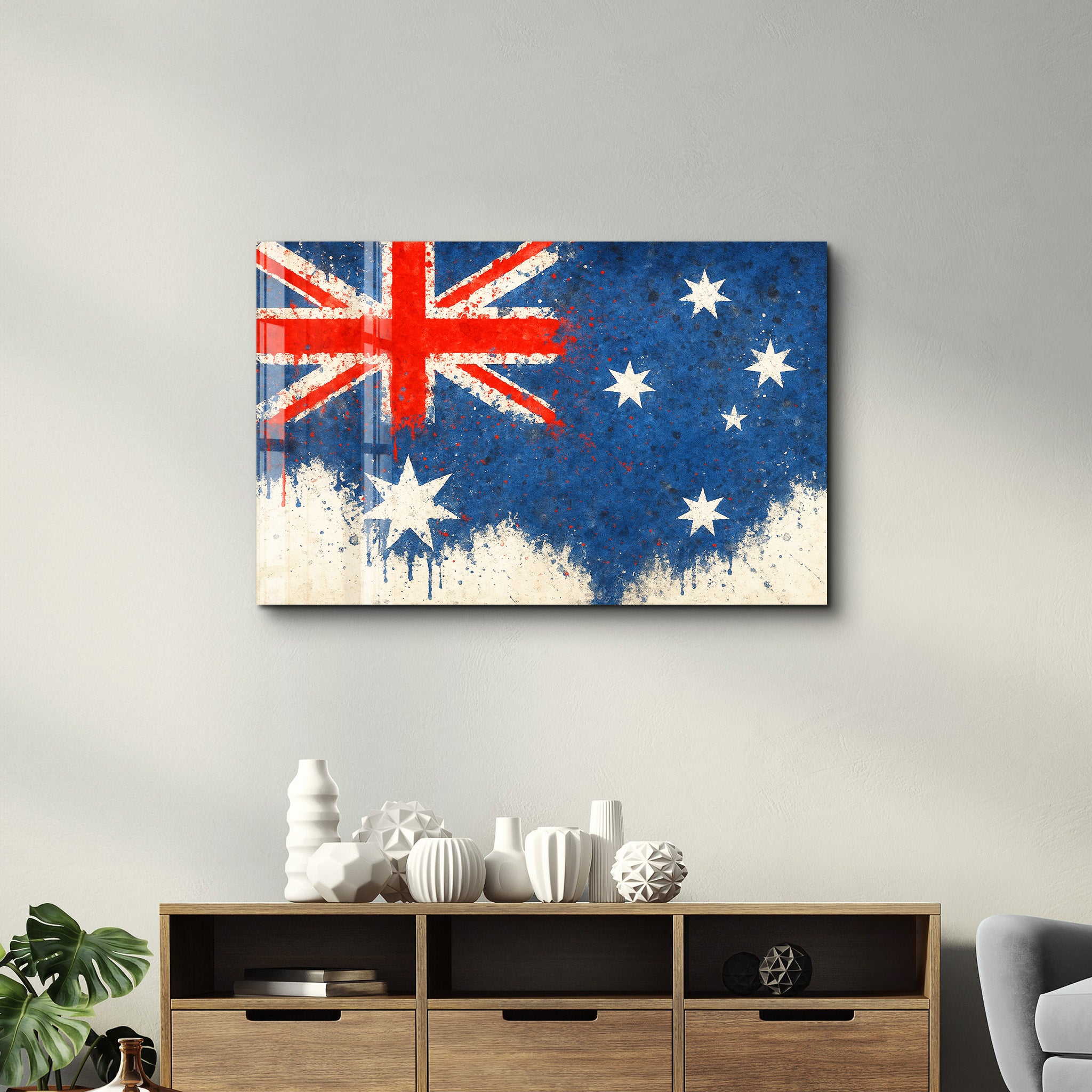 Australian Flag Splash - Glass Wall Art