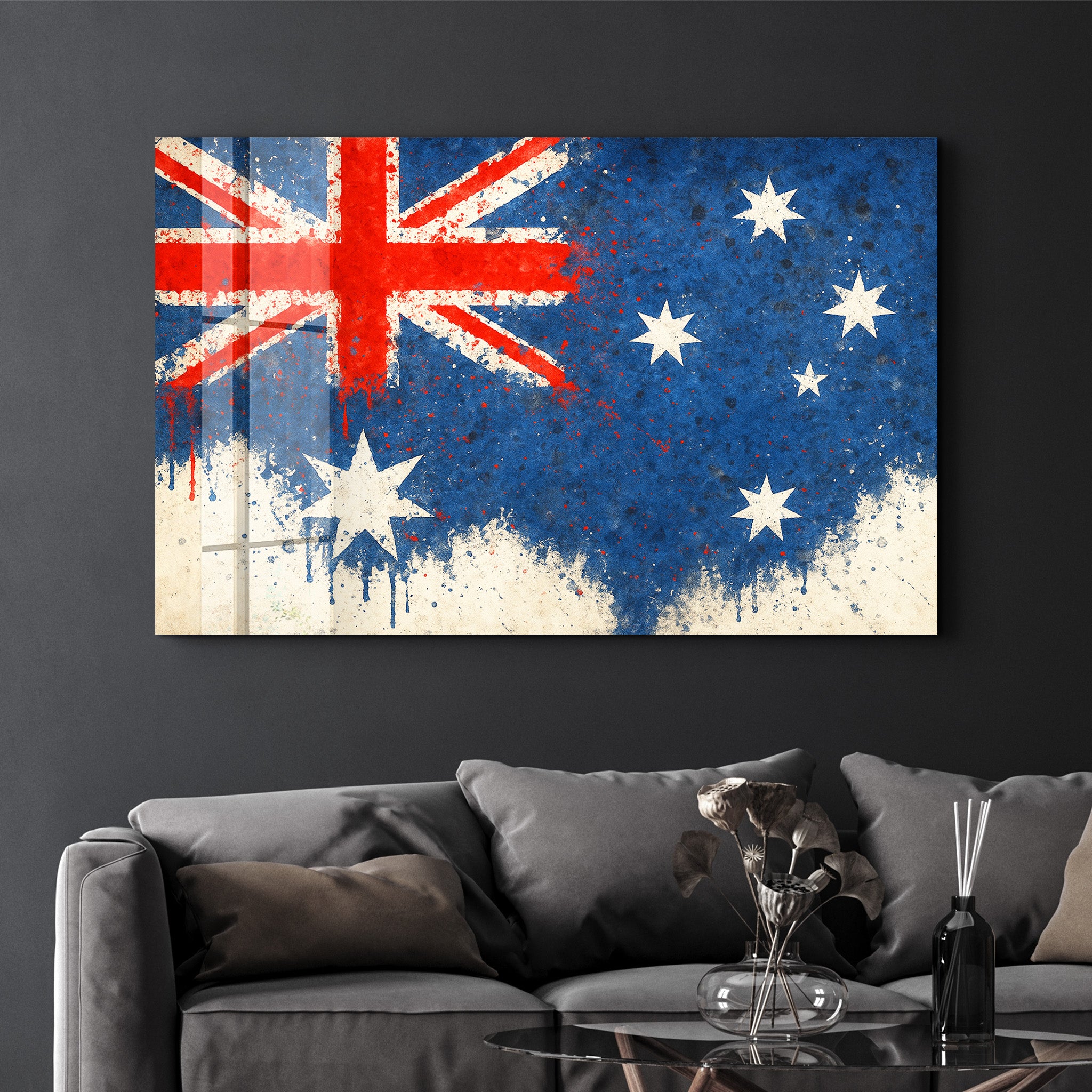 Australian Flag Splash - Glass Wall Art