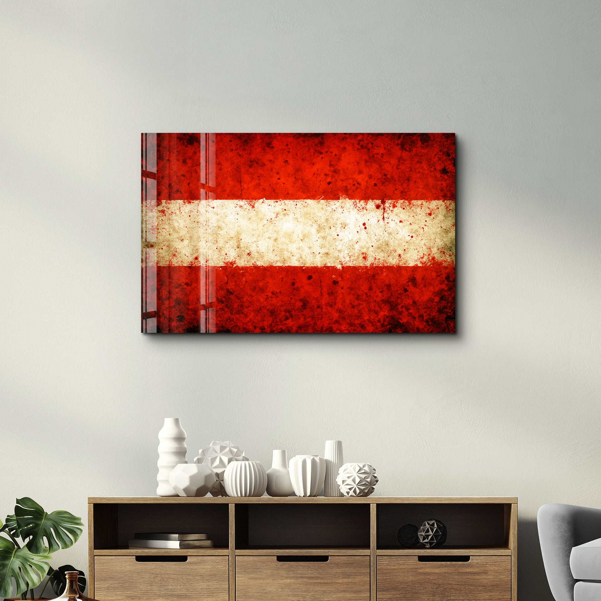 Austria Flag Splash - Glass Wall Art
