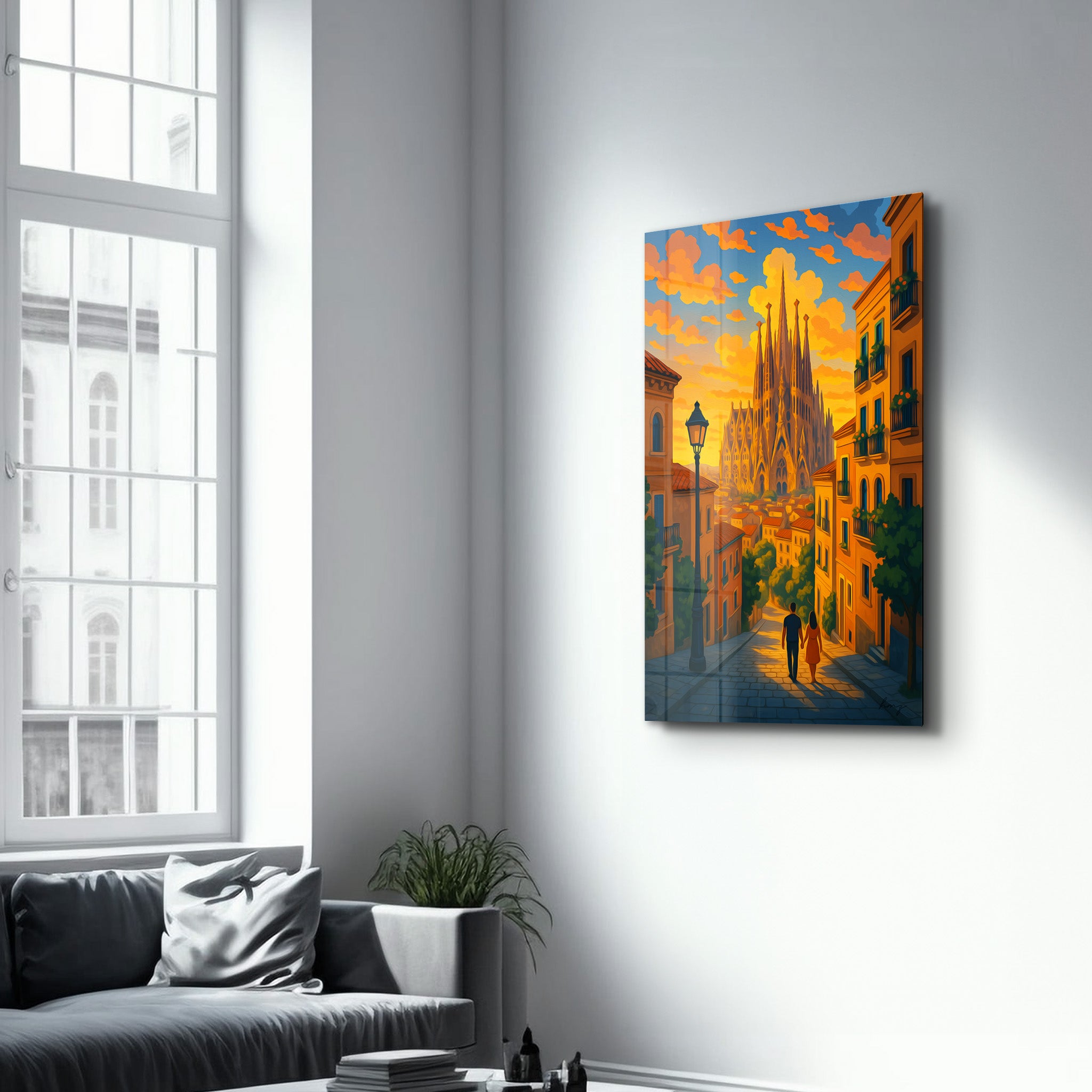 Glass wall art featuring Barcelona lights by HMZ, with vibrant glass designs showcasing iconic city night scenes.