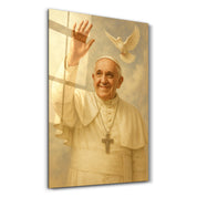 Glass wall art featuring Blessings and Peace Papal portrait by Artdesigna, showcasing detailed glass craftsmanship.