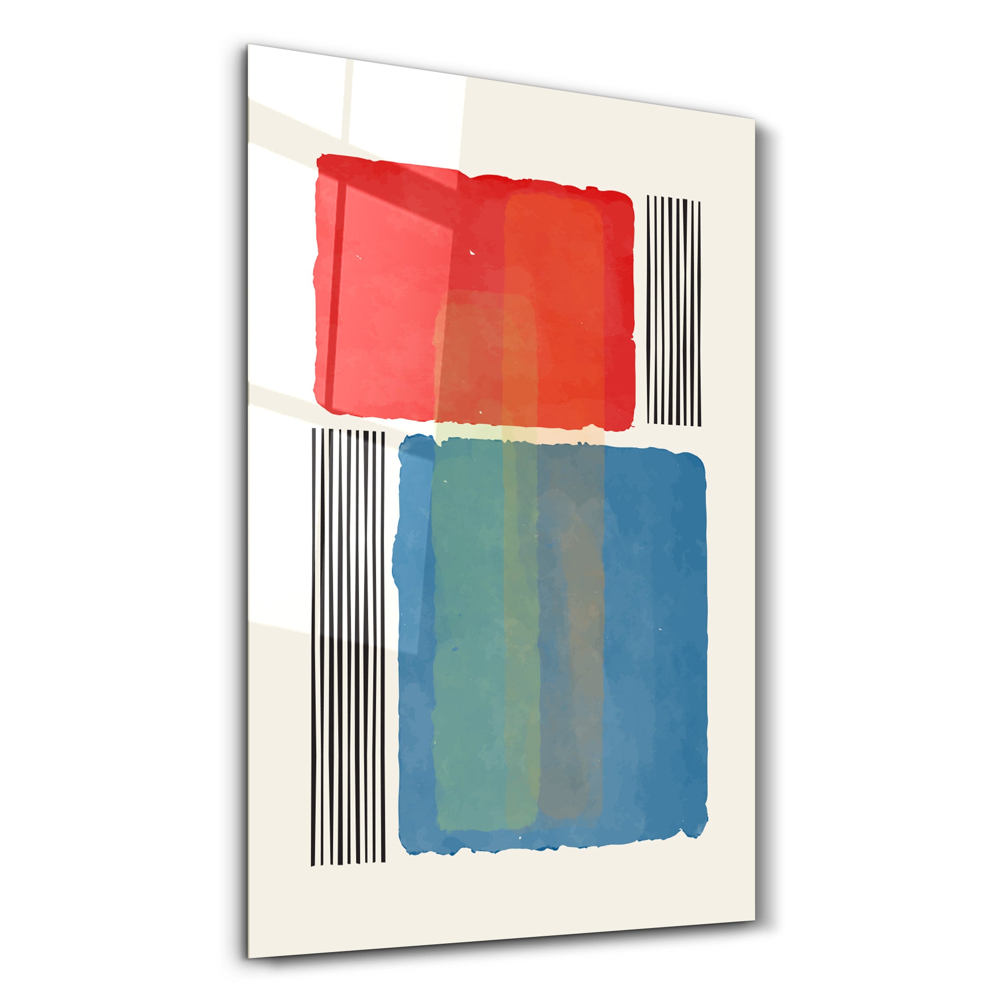 Bold Color Blocks with Vertical Lines - Glass Wall Art