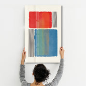 Bold Color Blocks with Vertical Lines - Glass Wall Art