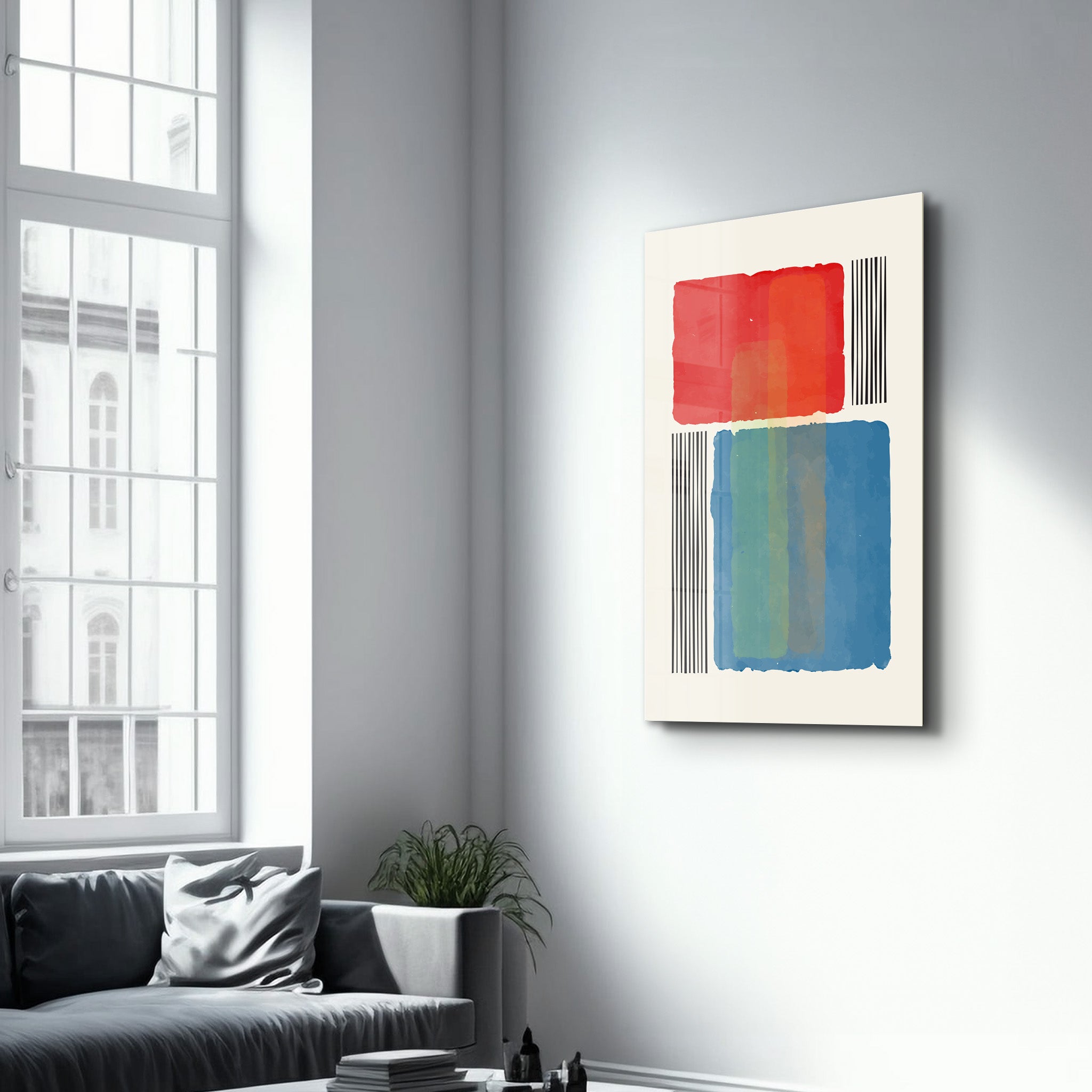 Bold Color Blocks with Vertical Lines - Glass Wall Art