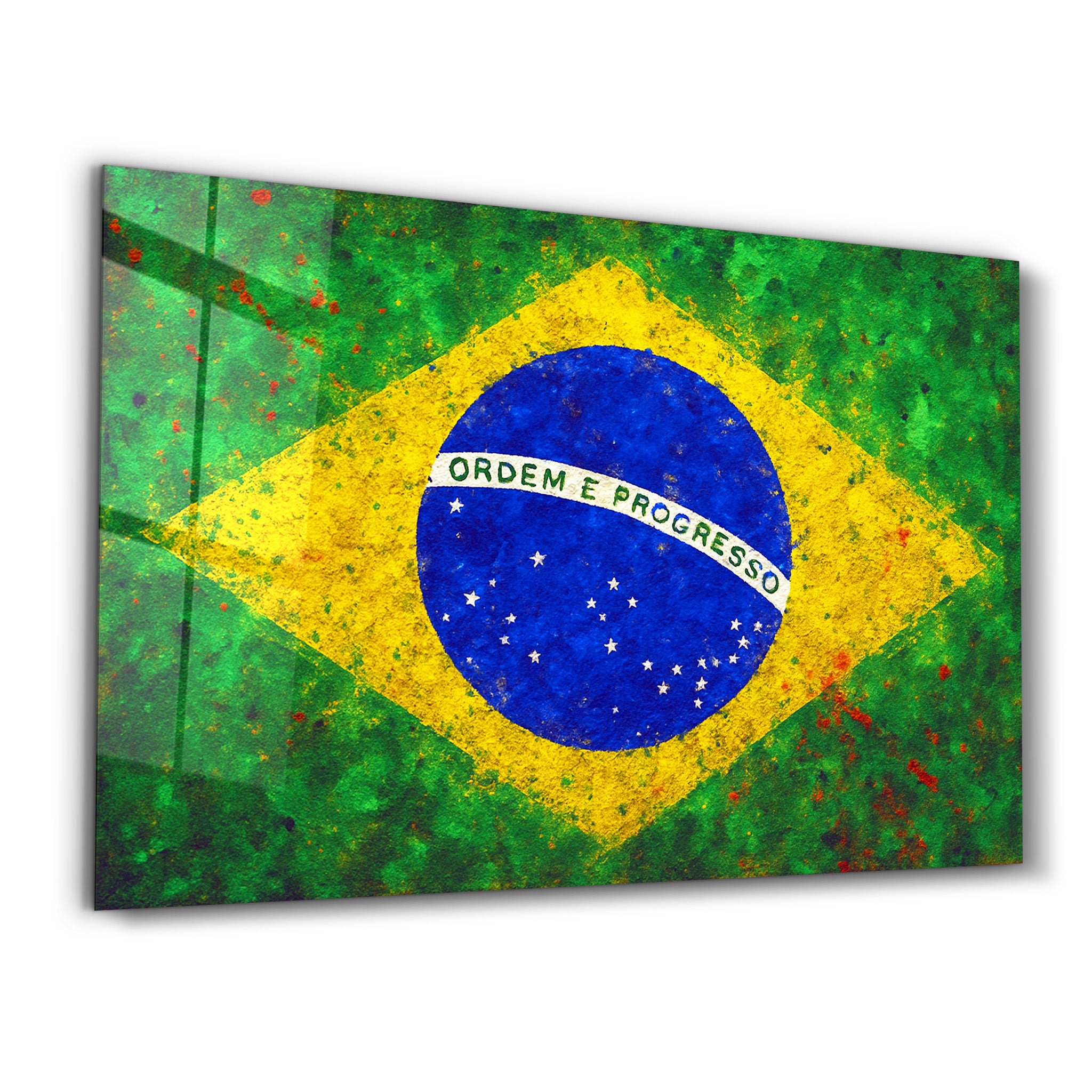 Brazilian Flag Splash - Glass Wall Art