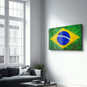 Brazilian Flag Splash - Glass Wall Art