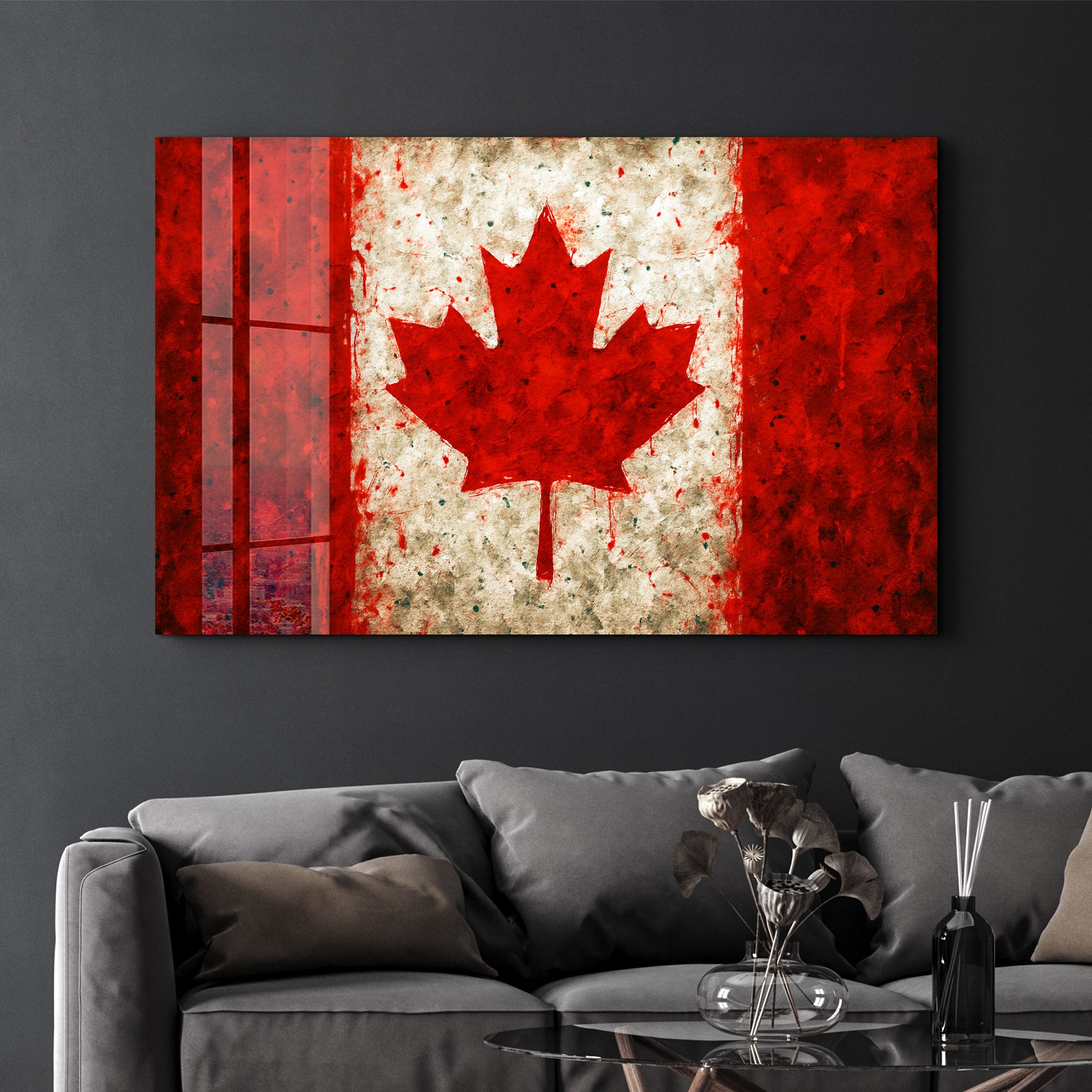 Canadian Flag Splash - Glass Wall Art