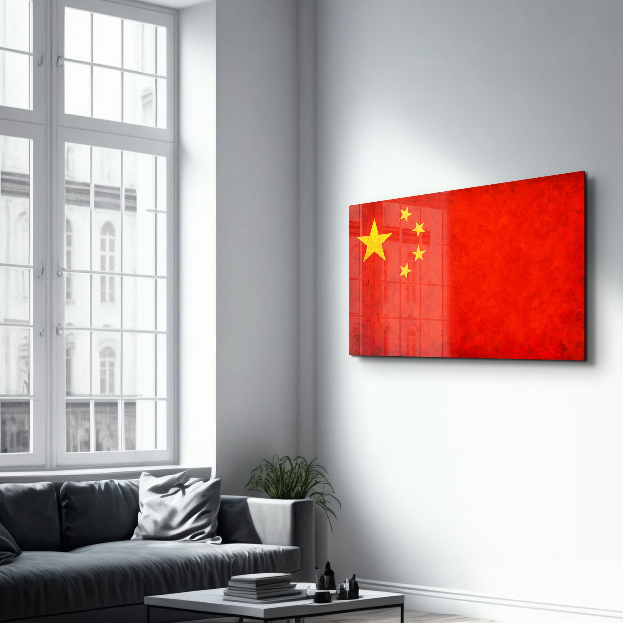China Flag Splash - Glass Wall Art