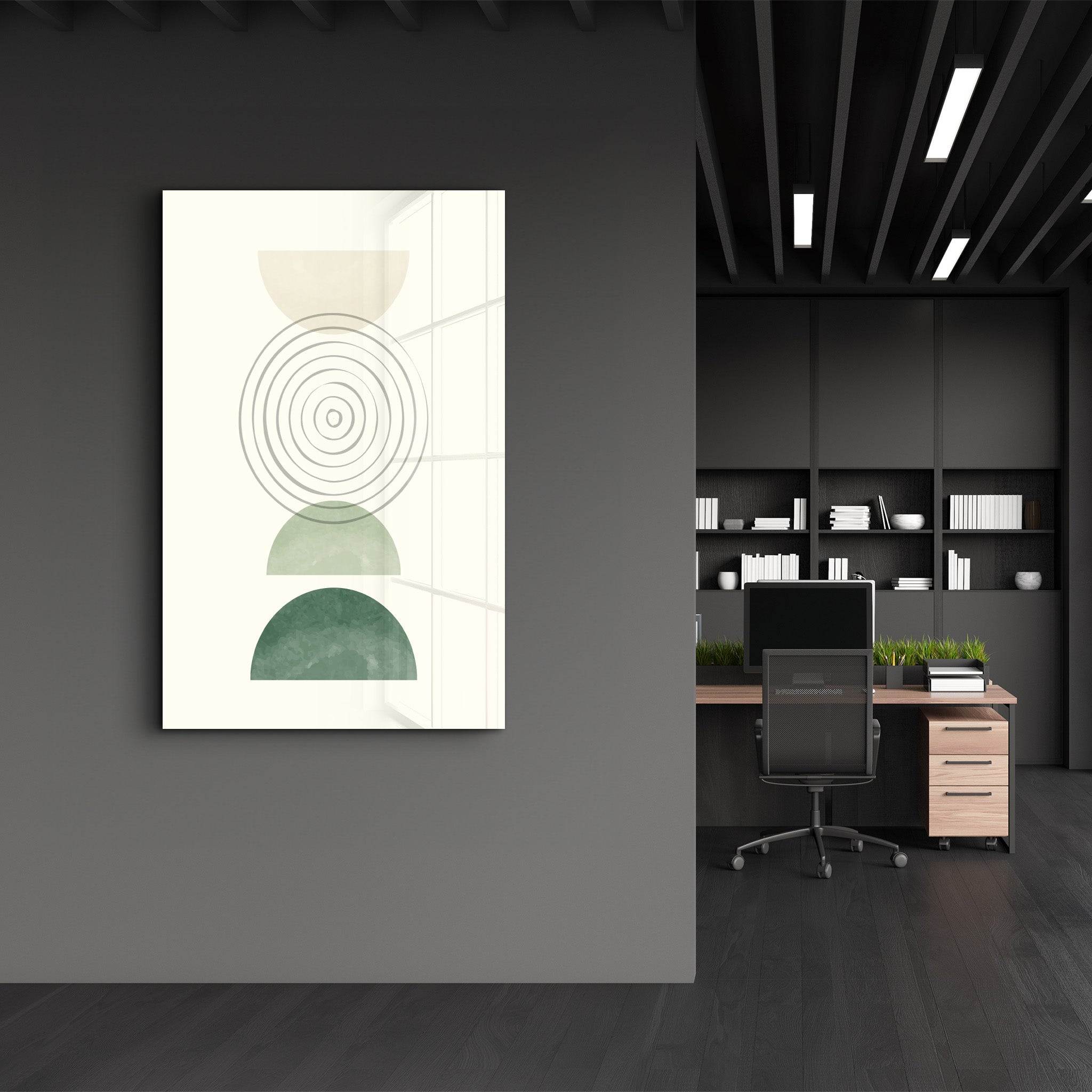 Concentric Balance with Geometric Shapes - Glass Wall Art