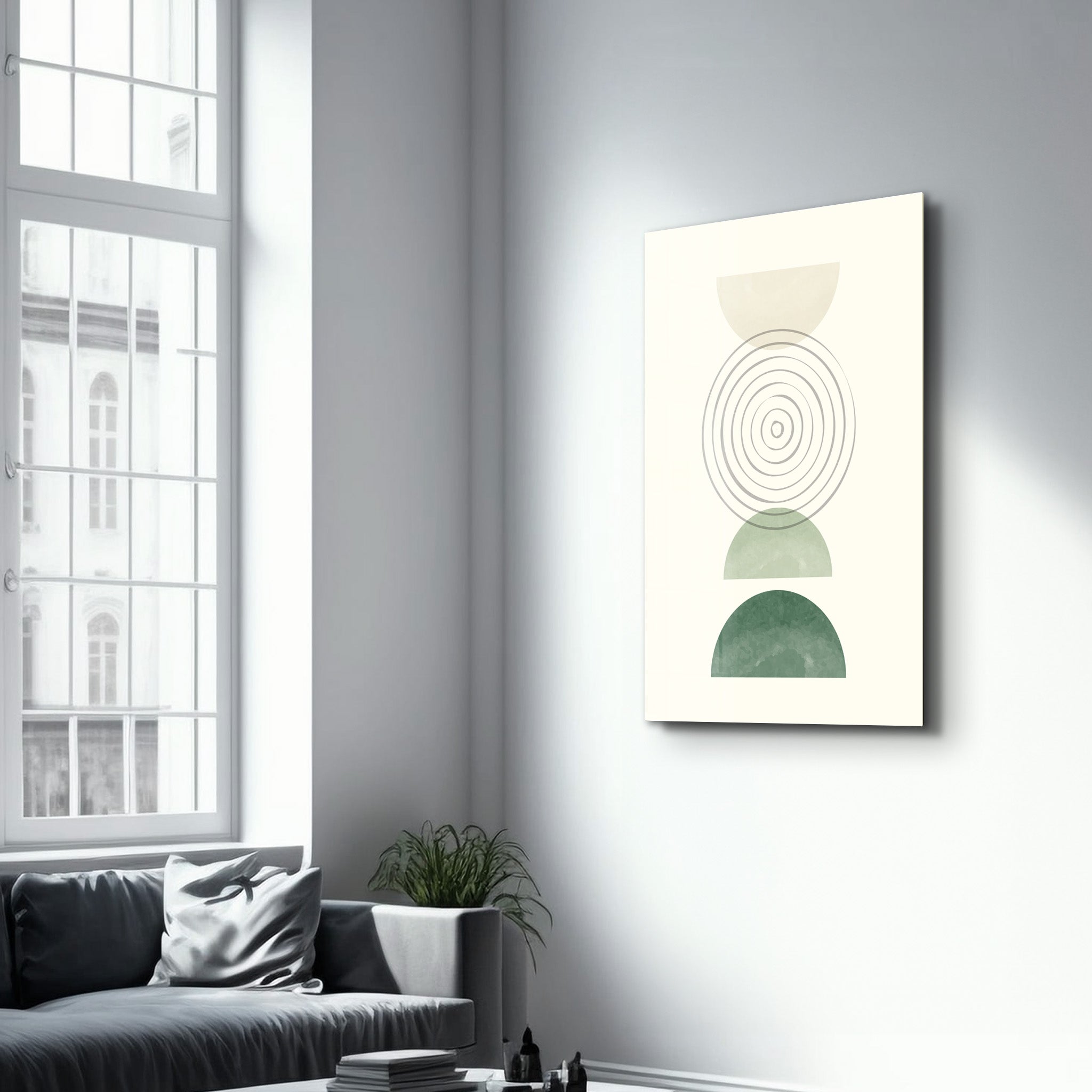 Concentric Balance with Geometric Shapes - Glass Wall Art