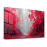 Crimson Passage – A Forest of Light and Flame - Glass Wall Art