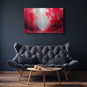 Crimson Passage – A Forest of Light and Flame - Glass Wall Art