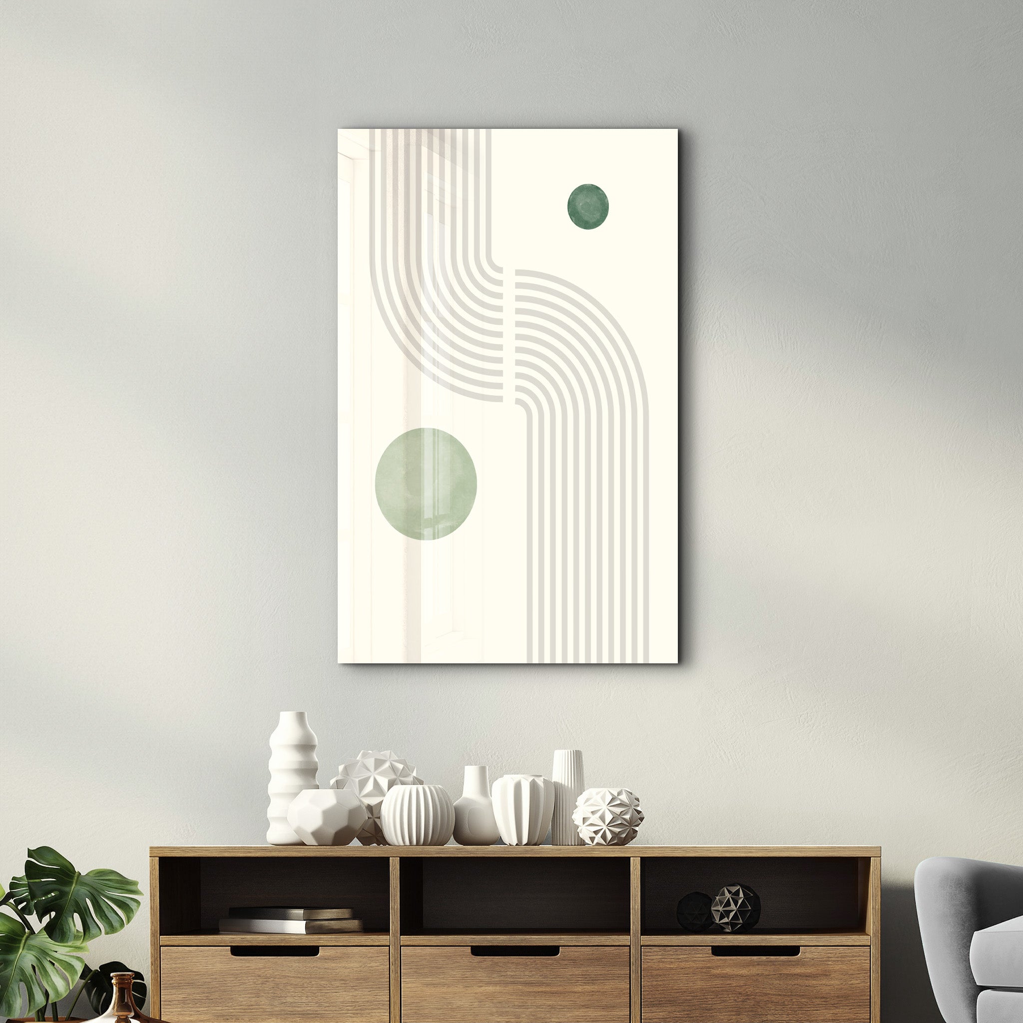 Curved Lines & Minimal Orbs - Glass Wall Art