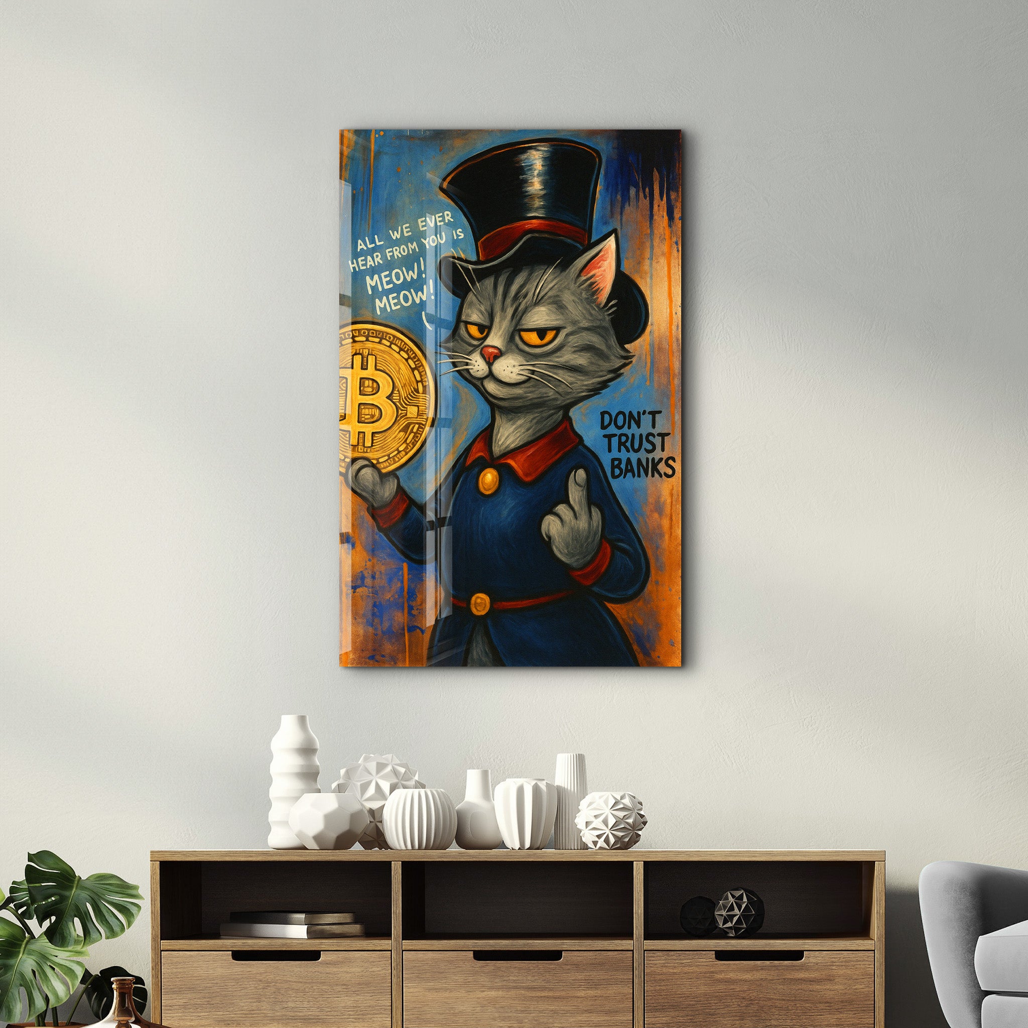 Don’t Trust Banks 2 - Crypto Attitude Glass Wall Art