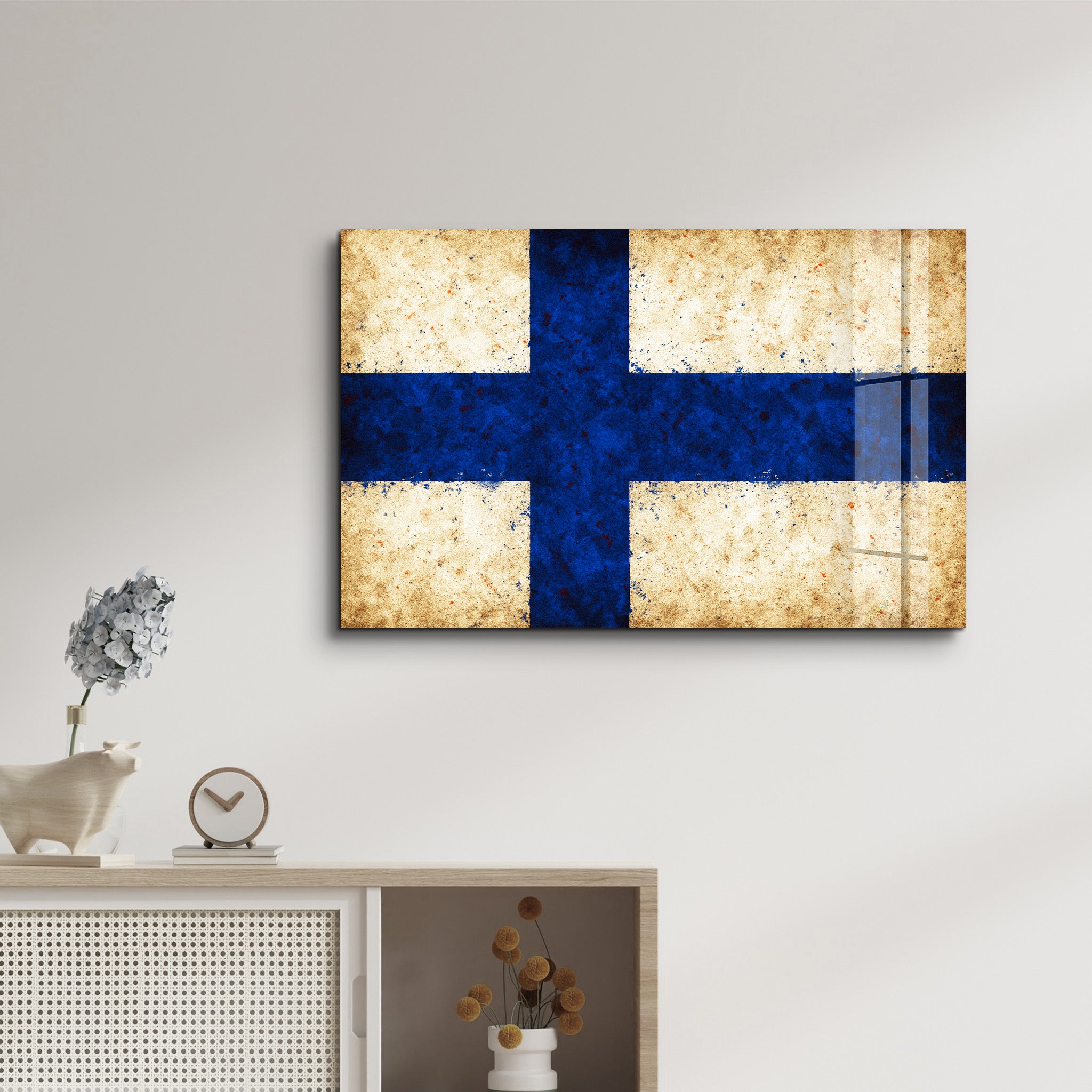 Finland Flag Splash - Glass Wall Art