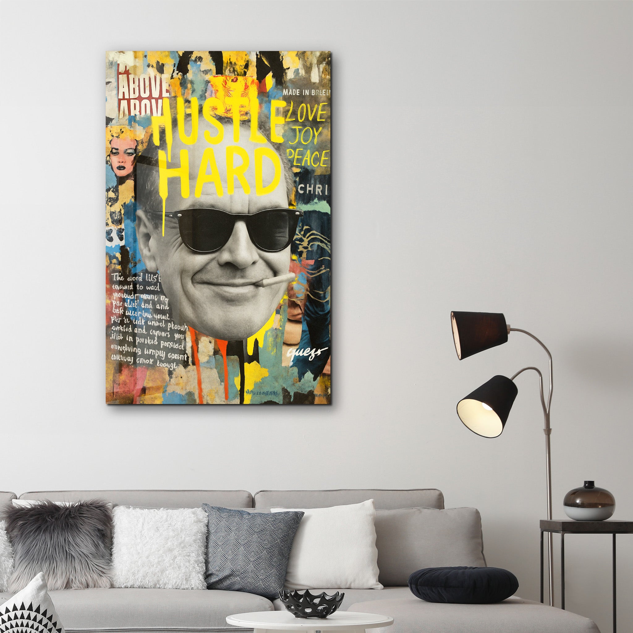 Hustle Hard - Urban Icon Collage Glass Wall Art