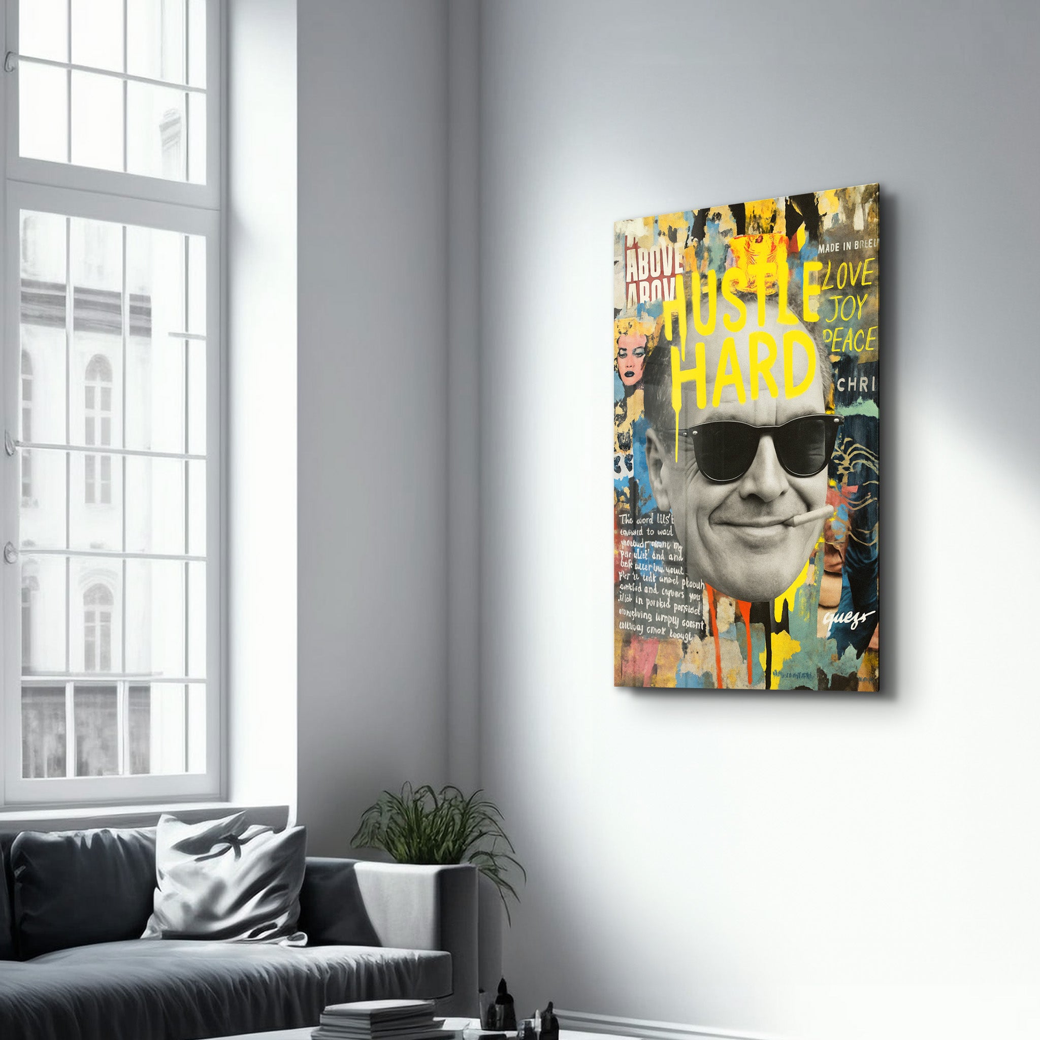Hustle Hard - Urban Icon Collage Glass Wall Art