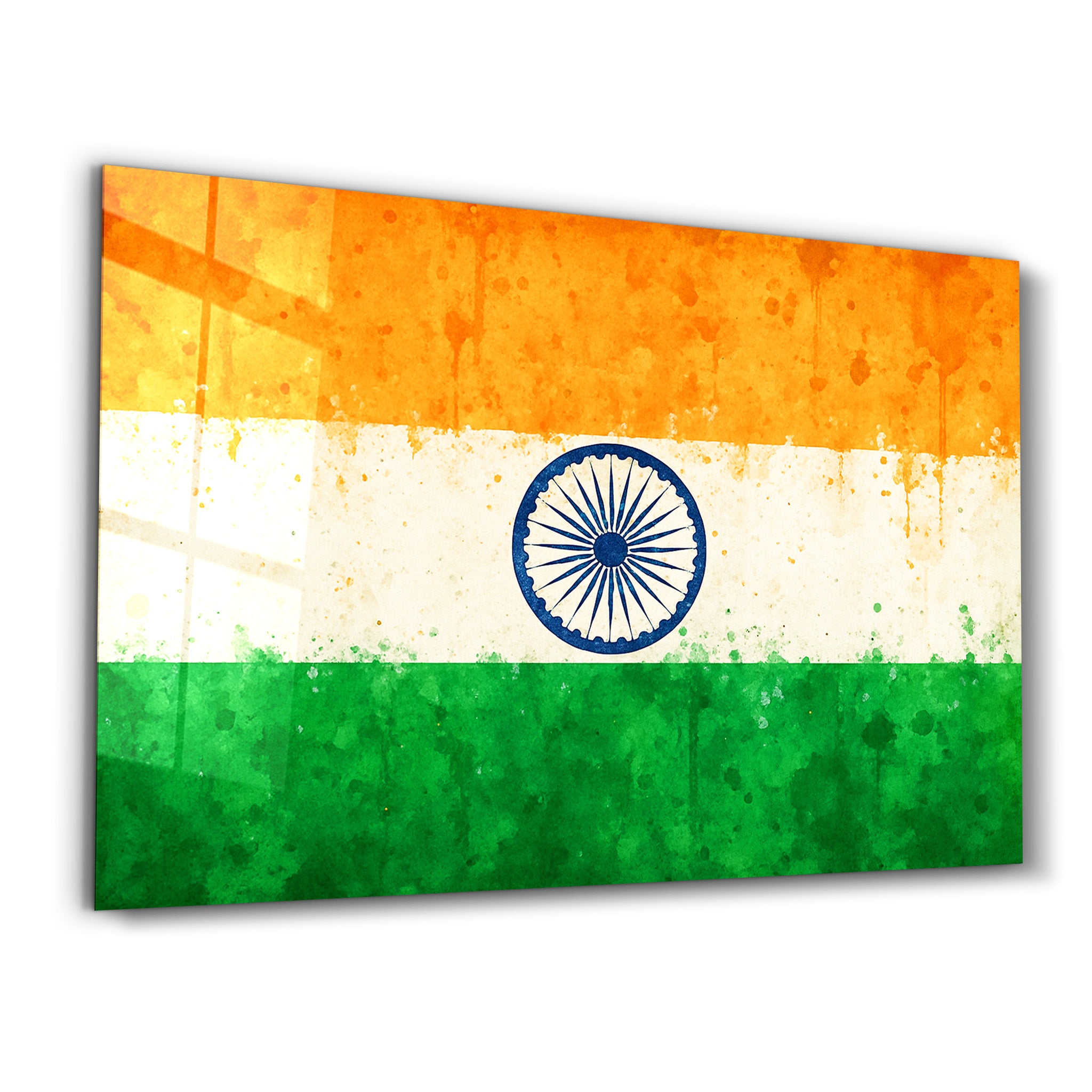 India Flag Splash - Glass Wall Art
