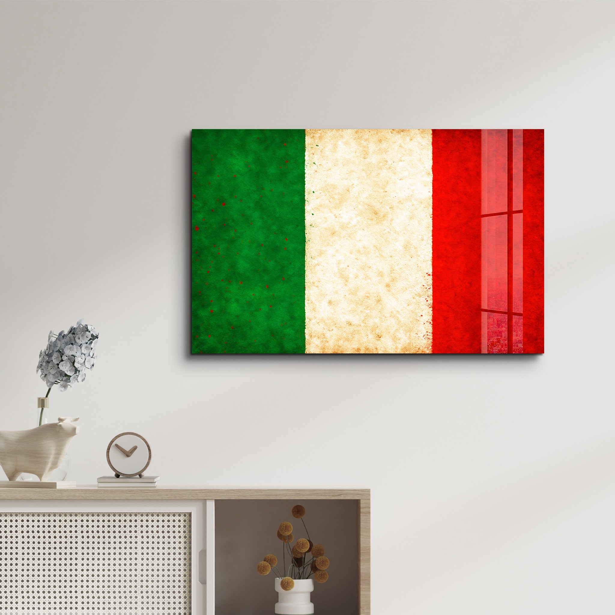Italy Flag Splash - Glass Wall Art