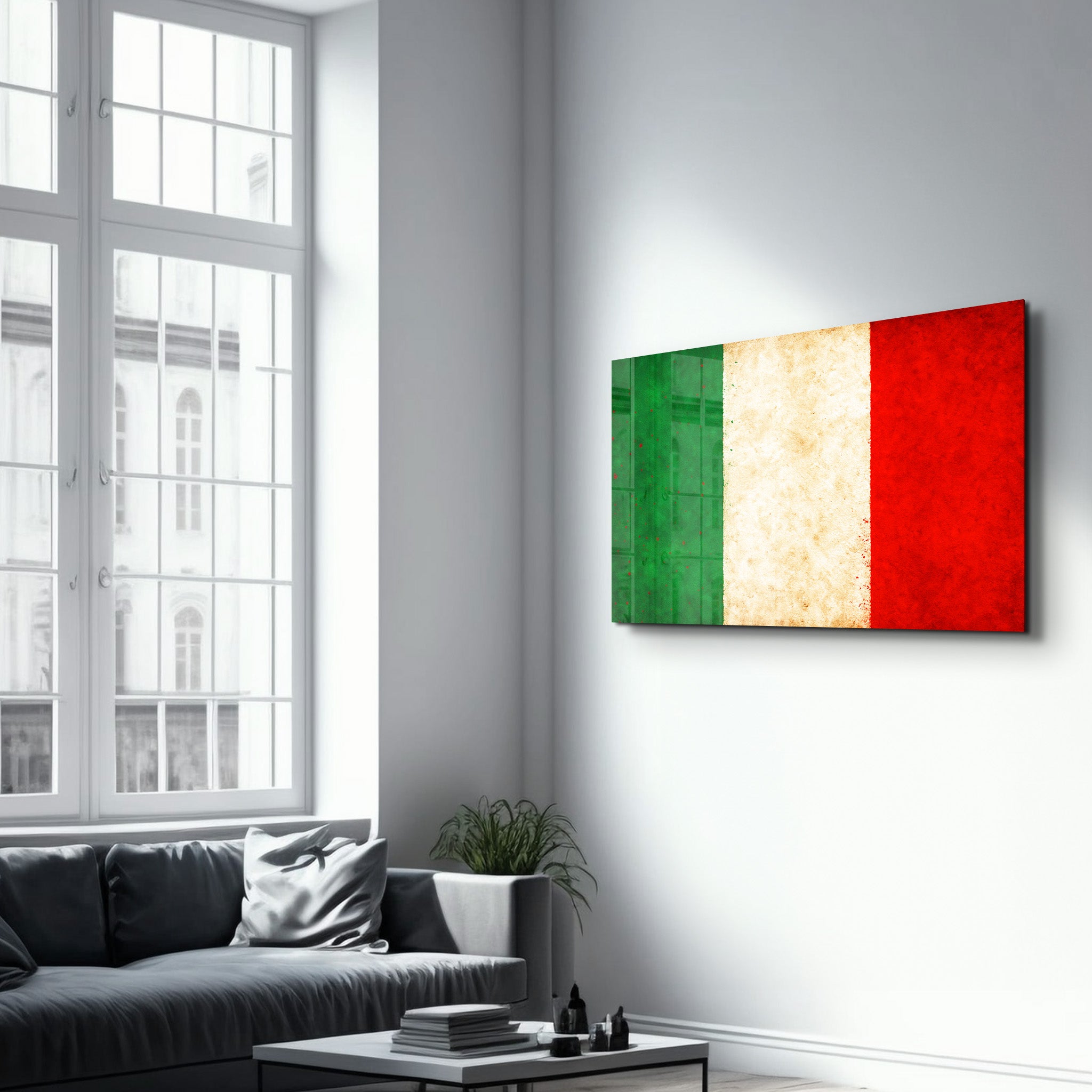 Italy Flag Splash - Glass Wall Art