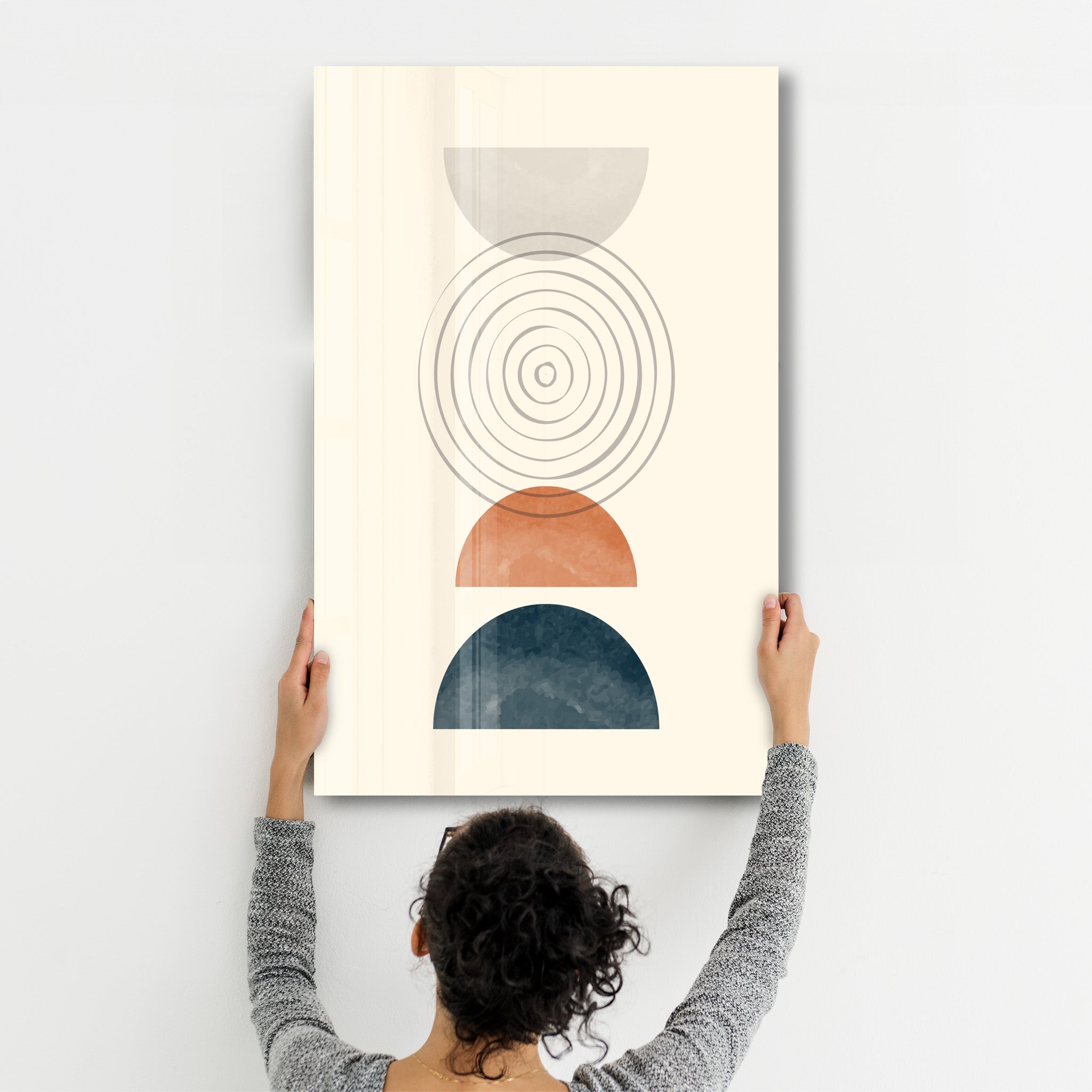 Layered Geometry in Warm & Cool Tones - Glass Wall Art