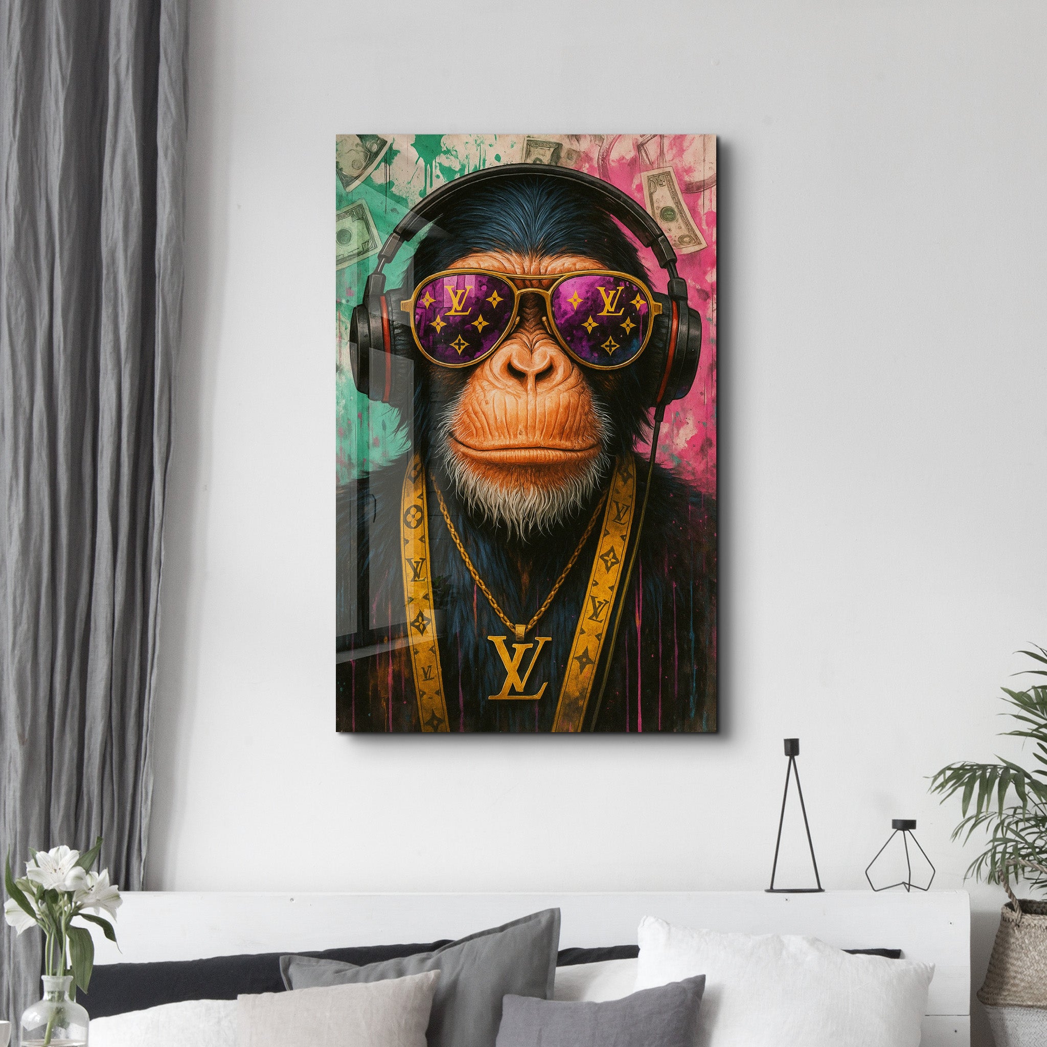 LV Ape Mode - Luxury Primate Glass Wall Art