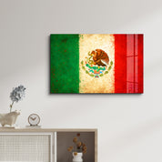 Mexica Flag Splash - Glass Wall Art