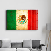 Mexica Flag Splash - Glass Wall Art
