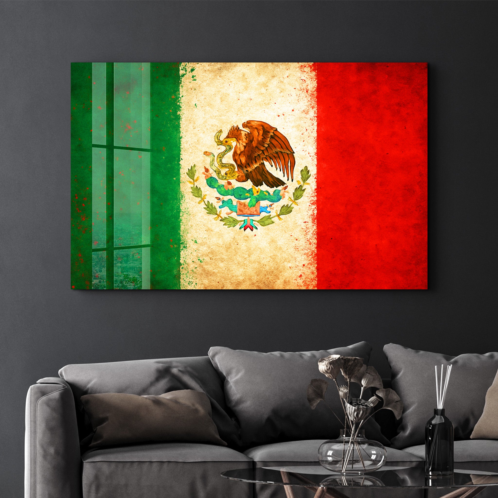 Mexica Flag Splash - Glass Wall Art