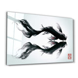 Mirror Currents – Dual Koi Fish in Harmony - Glass Wall Art