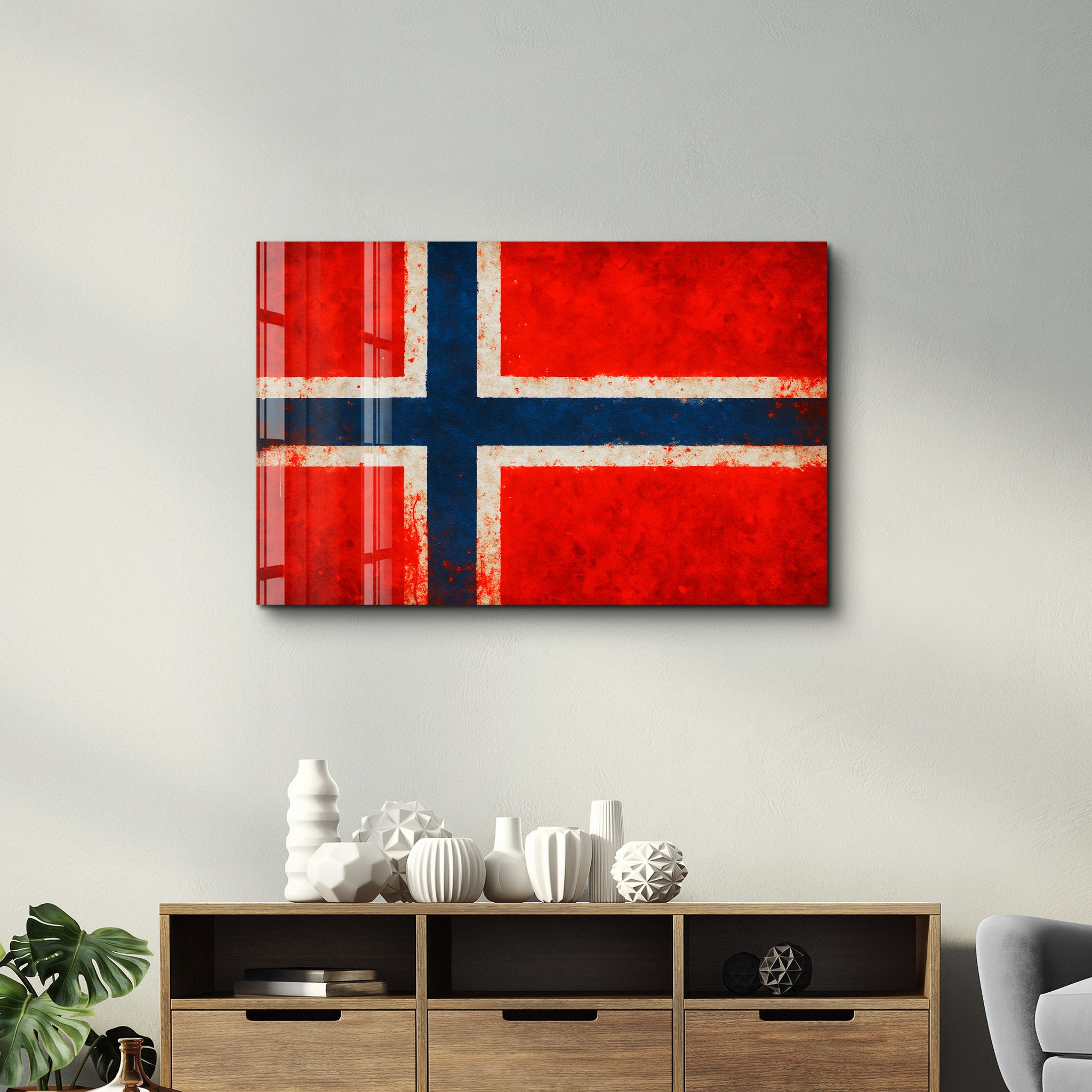 Norway Flag Splash - Glass Wall Art