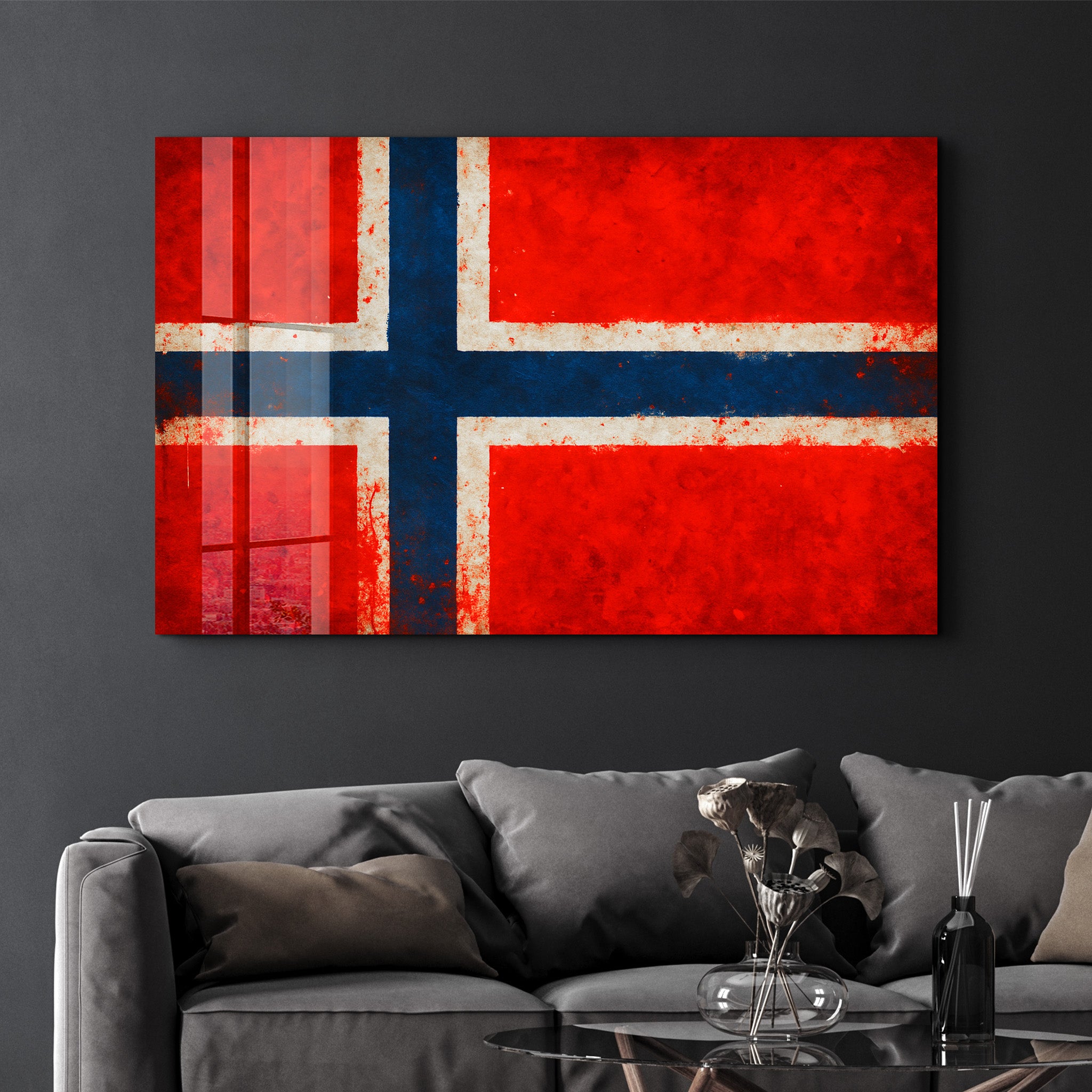 Norway Flag Splash - Glass Wall Art