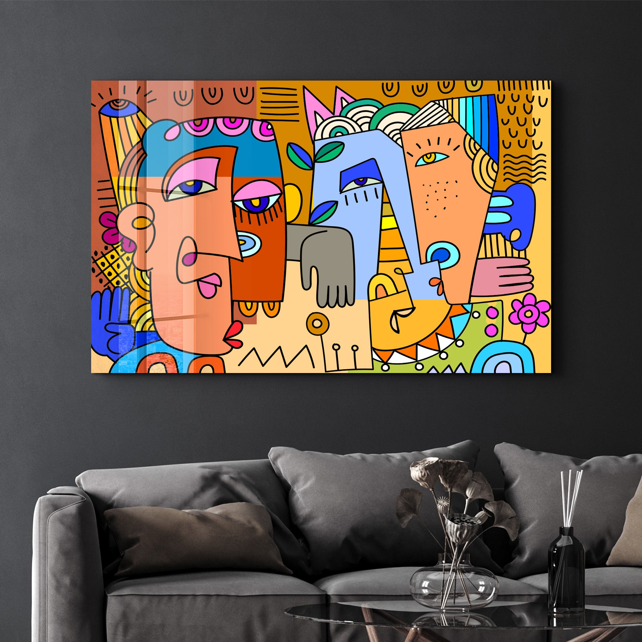 Playful Portraits in Urban Pop Style - Glass Wall Art